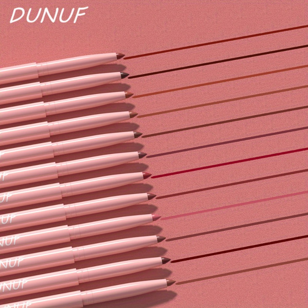 Waterproof Lip Liner Set 12 Pcs 2-in-1 Matte Lipstick Pencil Long Lasting Rich Pigment Smooth Glide Lip Color Kit Nude to Bold Shades