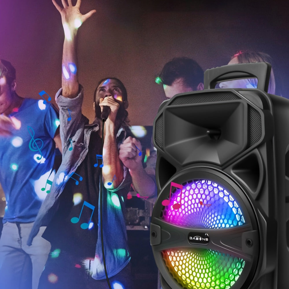 8-Inch Subwoofer Party Speaker 1000W Portable Rechargeable Wireless Bluetooth | Heavy Bass, FM Radio, LED Lights, Remote Control