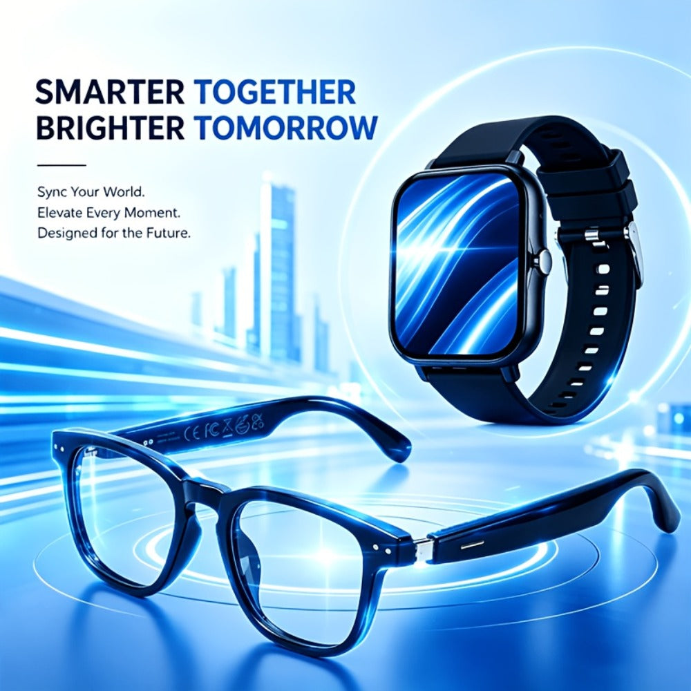 AI Smart Glasses & Smartwatch Bundle, Multilingual Real-Time Translation, Touch Control, Full Touch Screen Watch