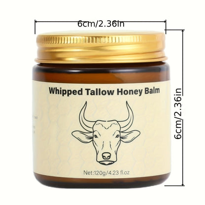 Whipped Beef Tallow Balm for Face & Body 4oz – Grass-Fed with Honey, Natural Non-Greasy Deep Moisturizer for Dry & Sensitive Skin