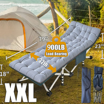 XXL Folding Camping Cot with Mattress – Extra Wide 27" & 32" Heavy Duty Sleeping Cot for Adults, 1200D Oxford Portable Camp Bed with Carry