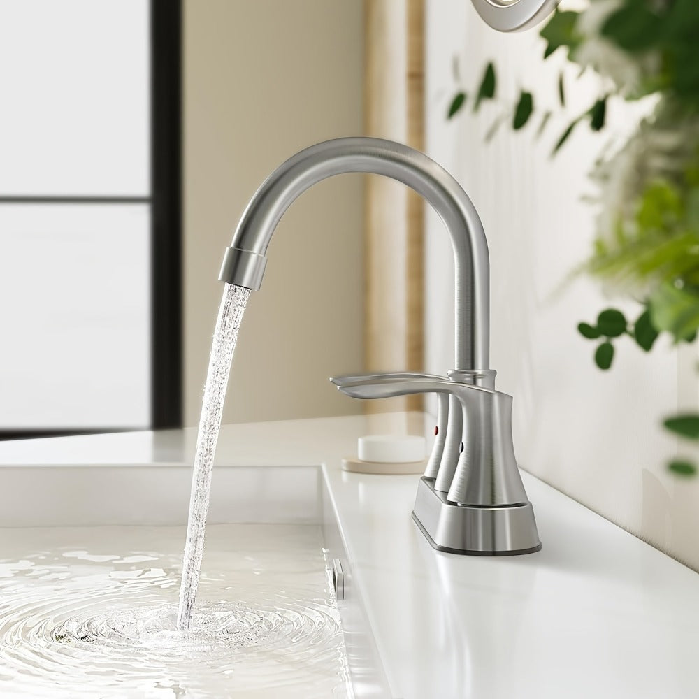 Centerset Bathroom Faucet 2 Handle 4 Inch – Dual Handle Vanity Sink Faucet with Pop-Up Drain & Supply Lines