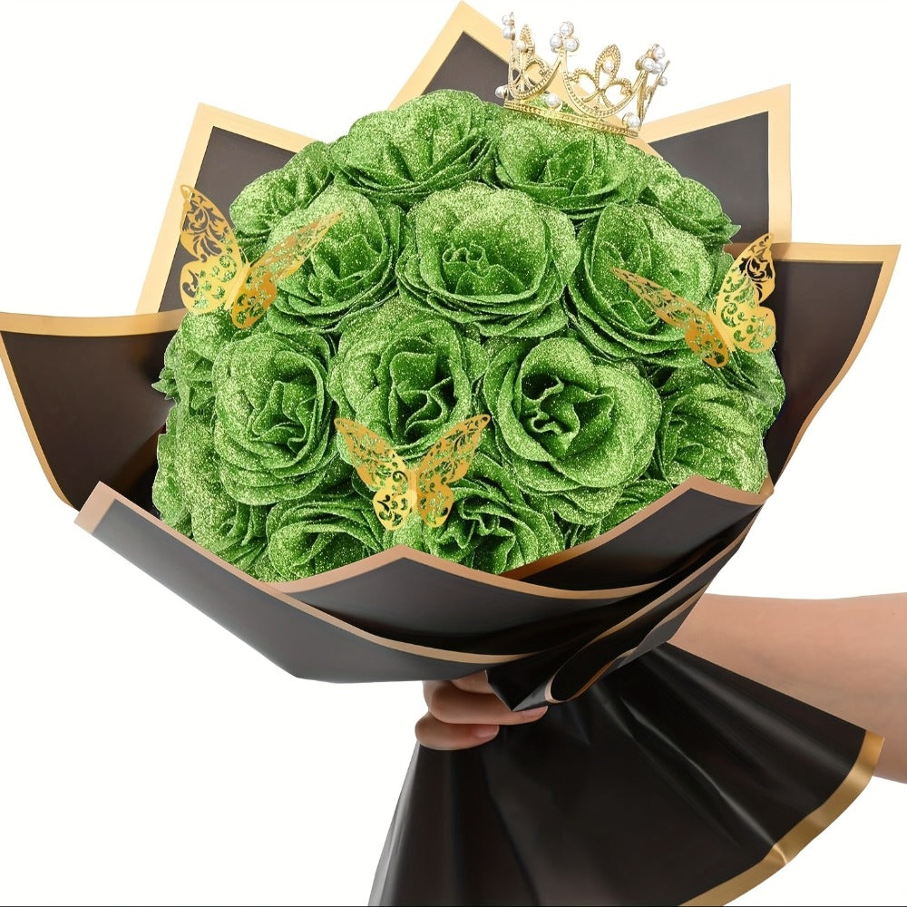 Artificial Flowers Glitter Rose Bouquet in 24 or 36-Piece Sets with Nine Sparkling Color Options