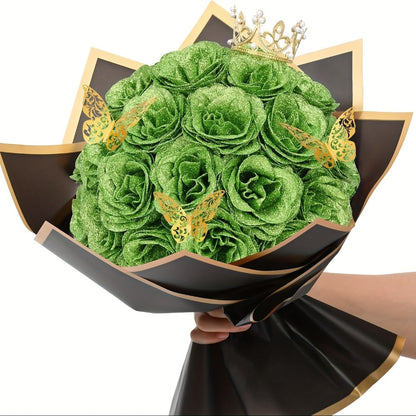 Artificial Flowers Glitter Rose Bouquet in 24 or 36-Piece Sets with Nine Sparkling Color Options