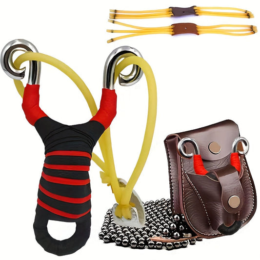 Alloy Slingshot Set for Adults – High-Velocity Pocket Slingshot with 2 Replacement Rubber Bands, 100 Mud Beads & Carry Bag