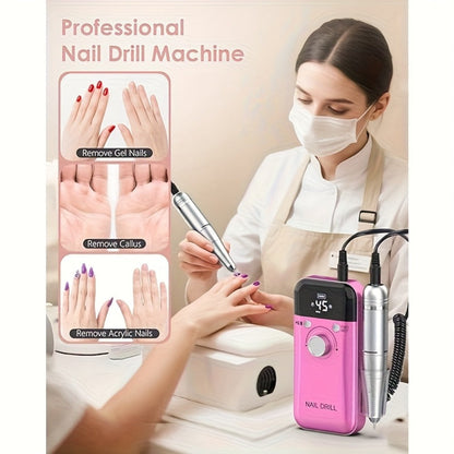 Electric Nail Drill 45000 RPM Rechargeable Kit with Bits, Sanding Bands and Three Model Color Options