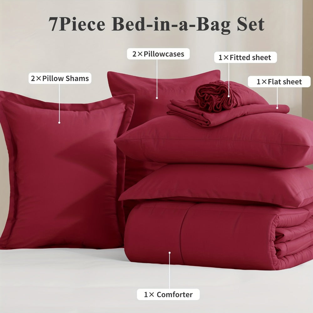 7 Piece Comforter Set Luxury Soft Fluffy Bedding All Season Bed in a Bag with Comforter Fitted Sheet Flat Sheet Pillowcases Hypoallergenic
