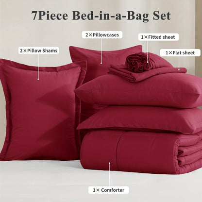 7 Piece Comforter Set Luxury Soft Fluffy Bedding All Season Bed in a Bag with Comforter Fitted Sheet Flat Sheet Pillowcases Hypoallergenic