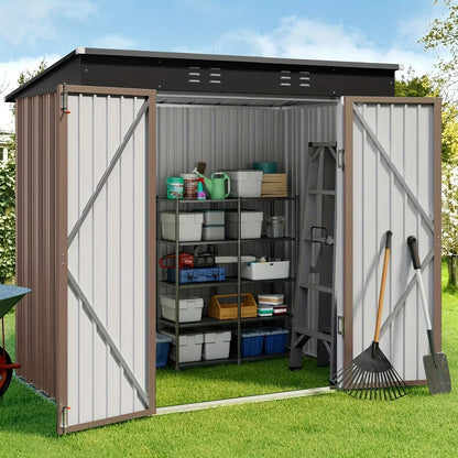 Metal Outdoor Storage Shed with Double or Single Doors in Grey, Green or Brown Checkout Models