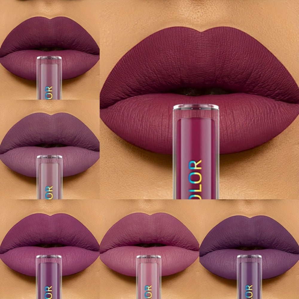 Matte Liquid Lipstick Set 6pcs Lip Glaze Non-Sticky Non-Drying Colorfast Velvet Finish, for Makeup, Travel and Everyday Vanity Use
