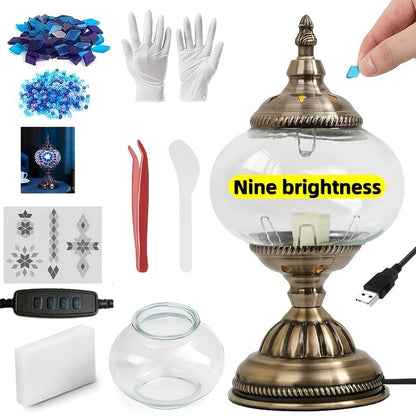 DIY Turkish Moroccan Mosaic Lamp Kit Handmade Glass Metal Brass Dimmable Bohemian Table Light for Entryways, Bedrooms and Living Spaces