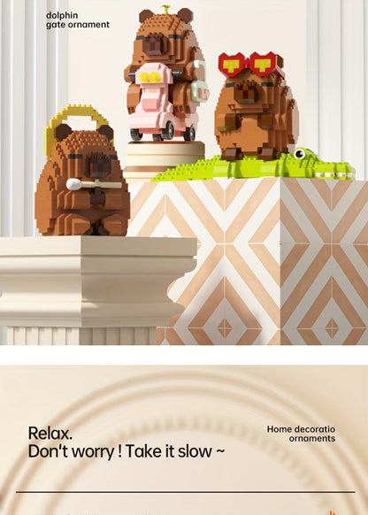 Capybara Micro Brick Building Set 562pcs Collector Edition – Miniature DIY Assembly Desk Decor Stress Relief Toy for Kids Teens Adults