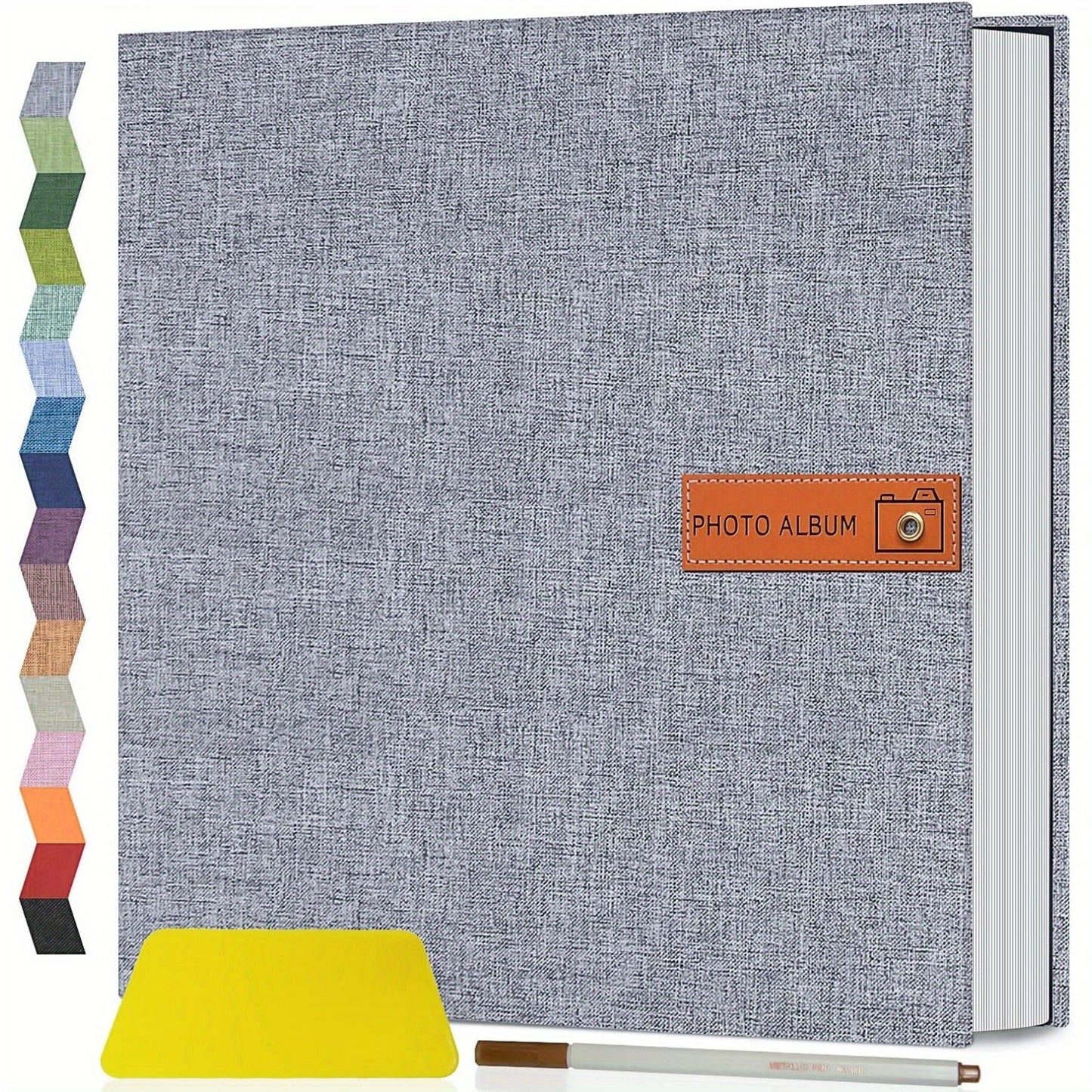 Self Adhesive Photo Album Scrapbook – Large Linen Cover Memory Book for 4x6 5x7 8x10 Photos, DIY Picture Book with Metal Pen, Gift for Mom