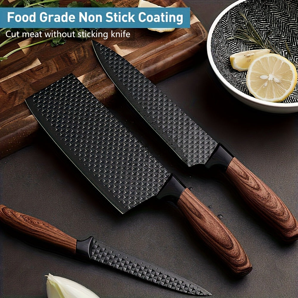 Kitchen Knife Set Professional Stainless Steel with Wooden Block – Hammer Textured Chef Knives, Self-Sharpening, Scissors Included