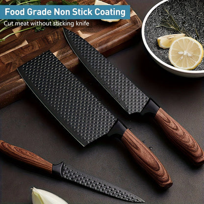 Kitchen Knife Set Professional Stainless Steel with Wooden Block – Hammer Textured Chef Knives, Self-Sharpening, Scissors Included