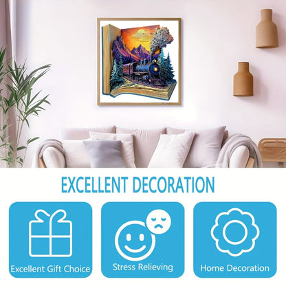 Galloping Train Wooden Jigsaw Puzzle with Book-Style Scene and 5.7 or 11.2 Inch Size Options