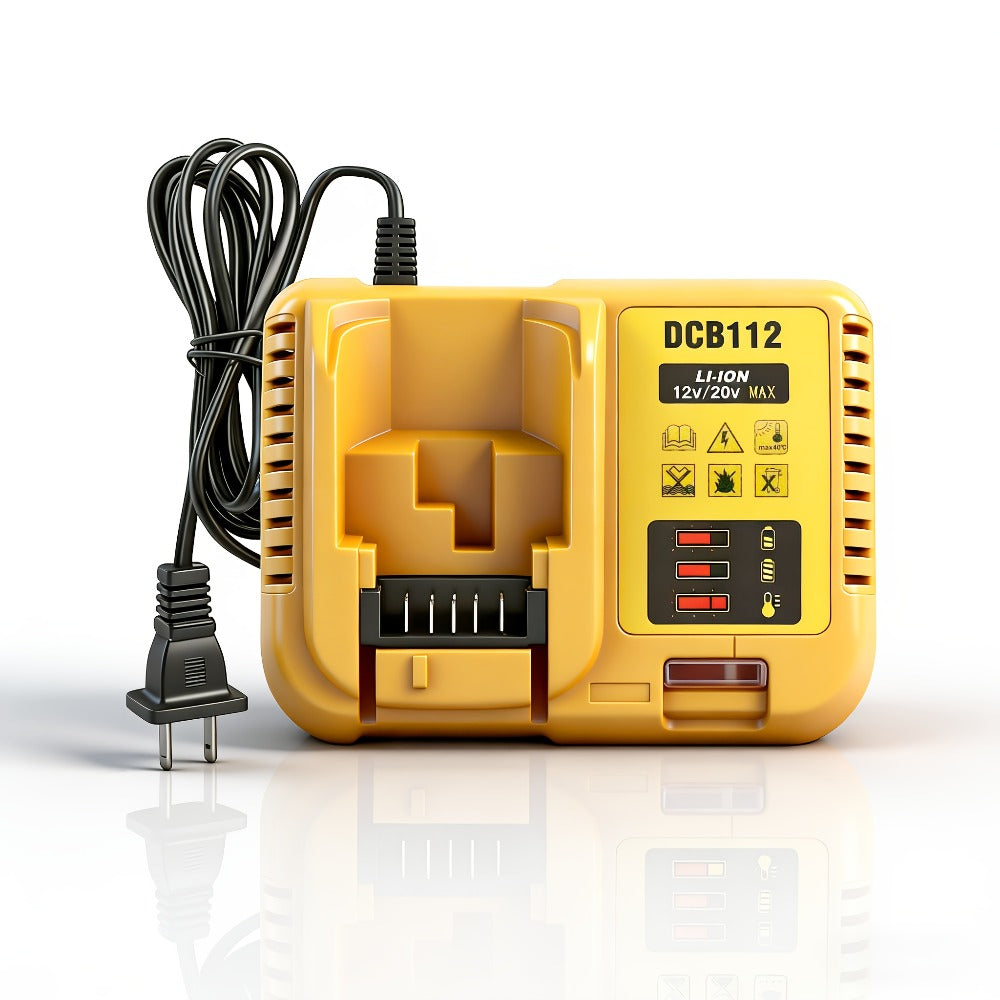 Yellow 12V/20V MAX Battery Charger Compatible with Select DeWalt DCB Batteries and 22V 2A Output Label
