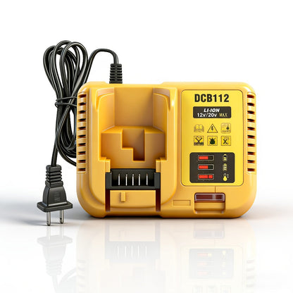 Yellow 12V/20V MAX Battery Charger Compatible with Select DeWalt DCB Batteries and 22V 2A Output Label