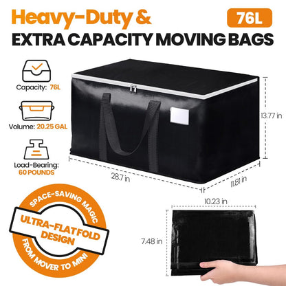 Moving Bags Extra Large Heavy Duty Storage Totes with Backpack Straps & Double Zipper – 4pcs Stackable Packing Bags for Moving