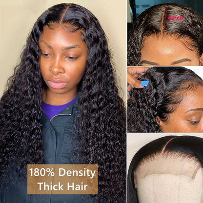 Body Wave Human-Hair 4x4 Lace Closure Wig in Black with Listed 180% Density and Five Length Options