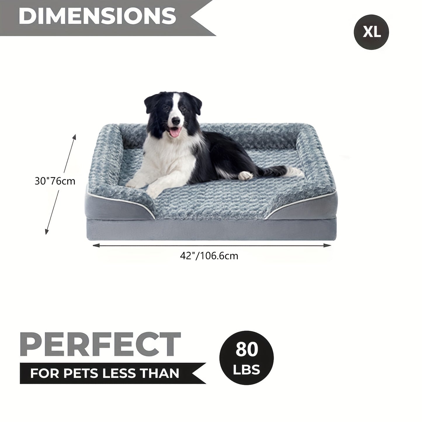Orthopedic Dog Sofa Bed C-Shape Bolster – Washable Removable Cover, 3-Inch Thick Anti-Anxiety Plush, Nonskid Bottom for Extra Large Dogs
