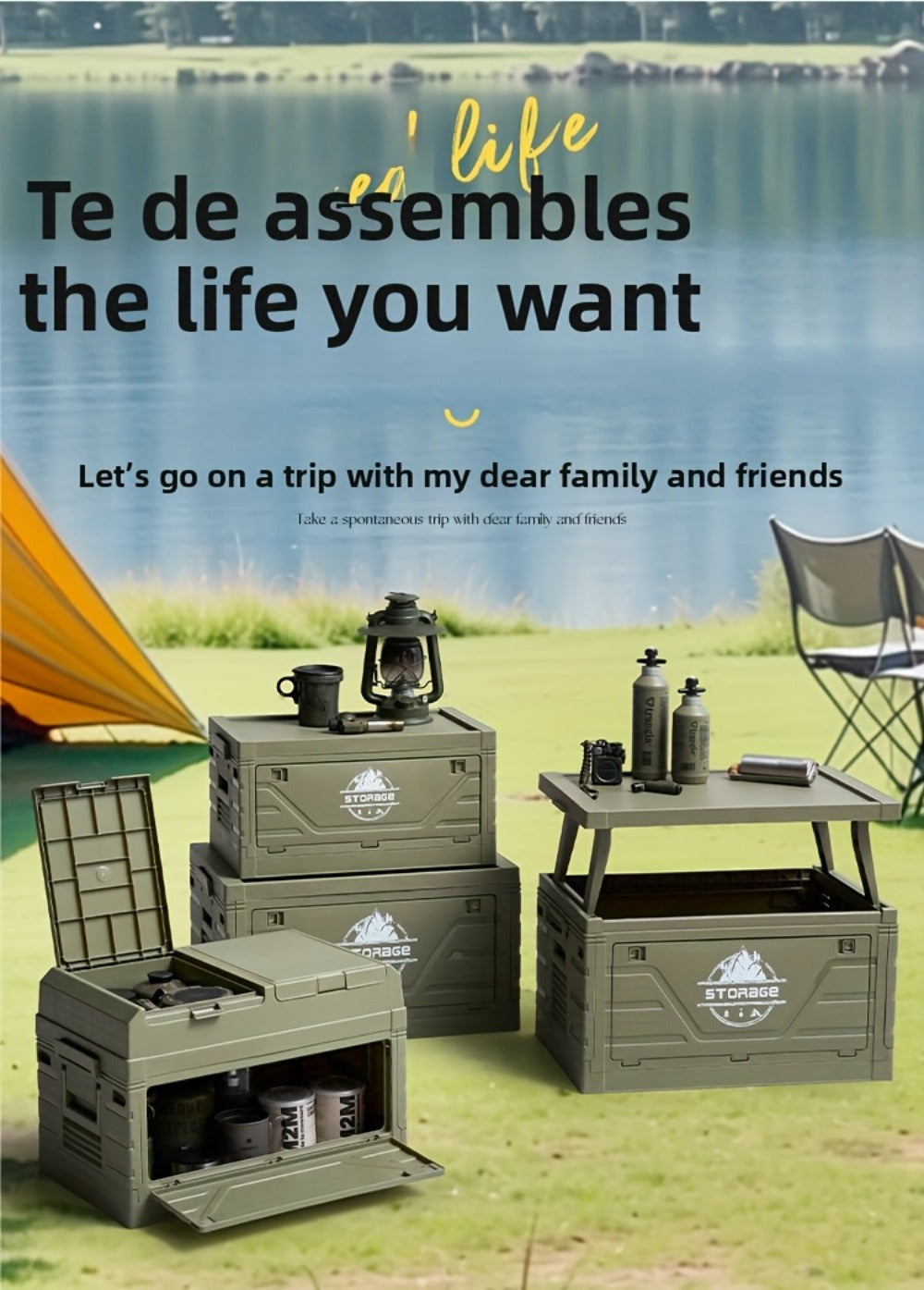 Foldable Storage Box Car Trunk Organizer – Large Capacity Collapsible Plastic Bin with Lid for Camping, Outdoor, Home & Vehicle Use
