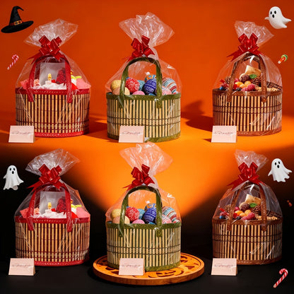 Bamboo Storage Baskets 6-Pack in Oval or Round Shapes with Nine Color and Shape Options for Home Organization