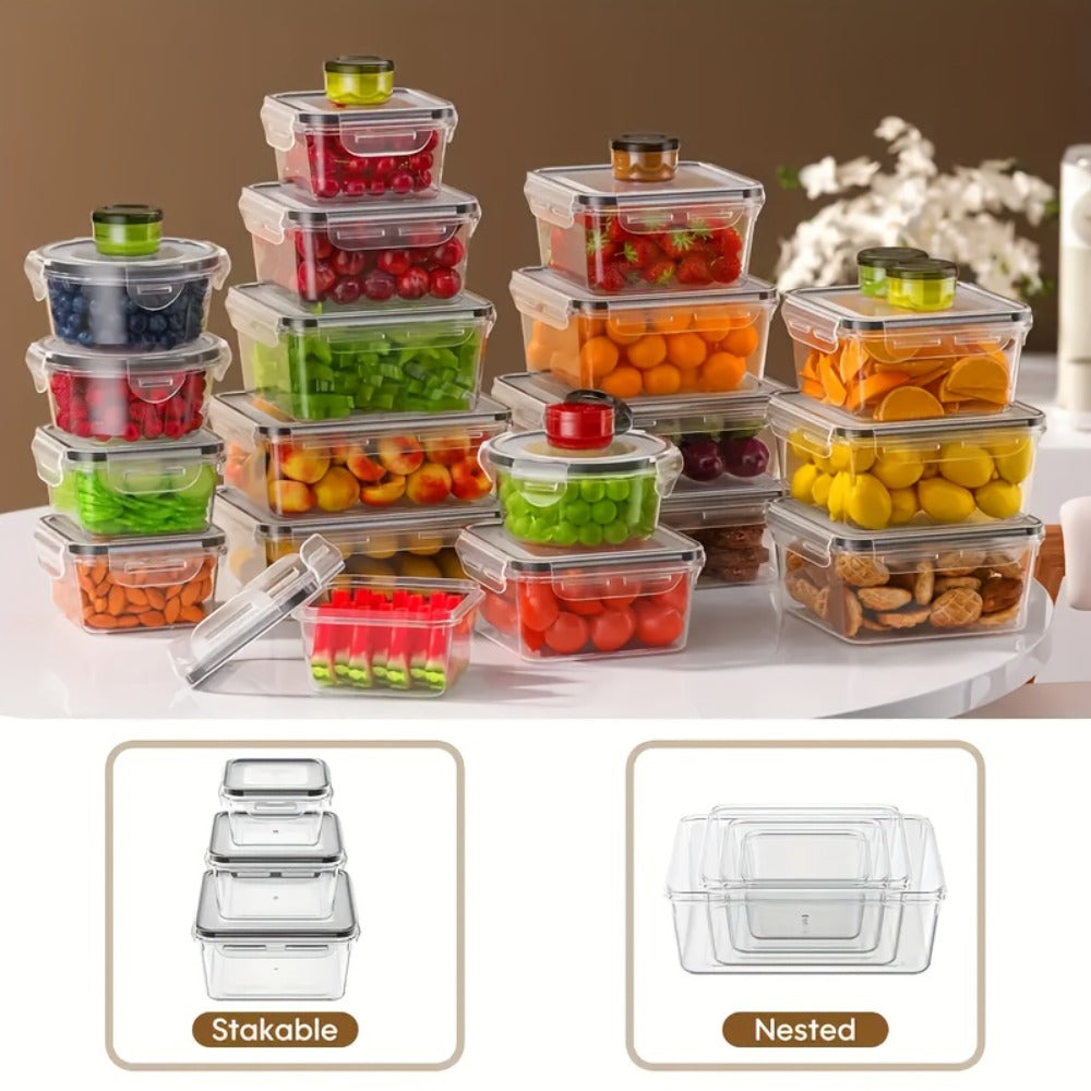 Food Storage Containers with Lids, 10- or 40-Piece PP Set with Easy-Snap Lids, Labels and Markers in Two Colors