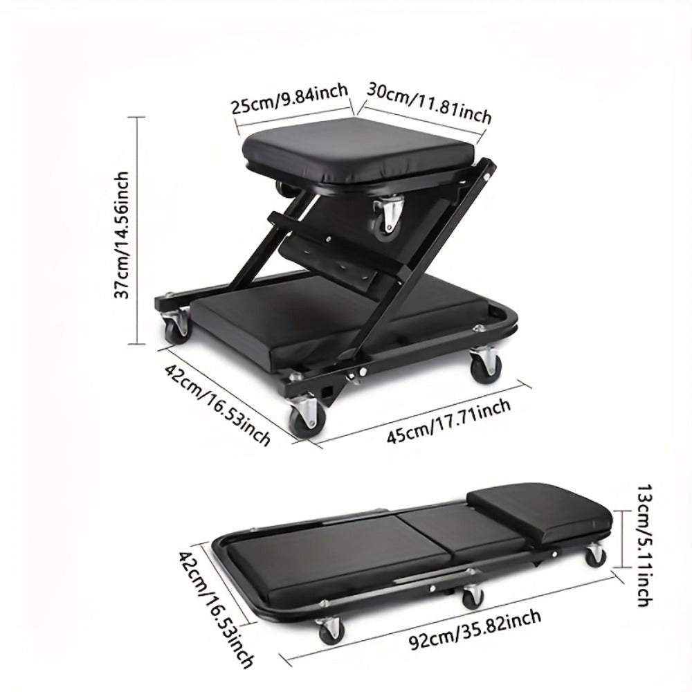 Mechanic Creeper Crawler Seat 36" Z-Type Folding with 6 Swivel Wheels & Adjustable Load Plate – Garage Repair Crawling Board