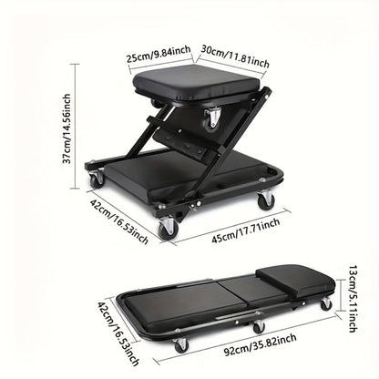 Mechanic Creeper Crawler Seat 36" Z-Type Folding with 6 Swivel Wheels & Adjustable Load Plate – Garage Repair Crawling Board