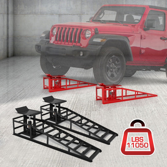 Hydraulic Car Ramps 2-Pack 11050 LBS 5T – Heavy Duty Iron Vehicle Lift Ramp 9"-14.2" for Oil Changes, Jack Support & Auto Maintenance