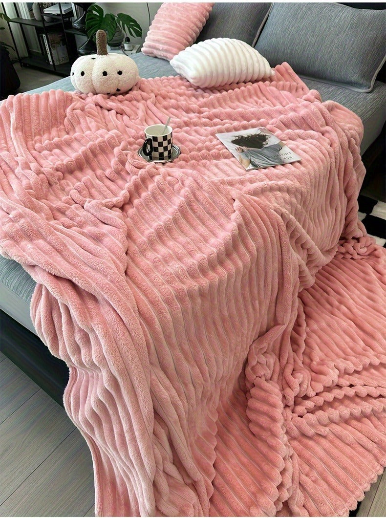 Fleece Blanket Double-Sided 3D Faux Rabbit Fur Throw – Ultra-Soft Thick 300-350g/m² for Home, Office, Travel & Camping