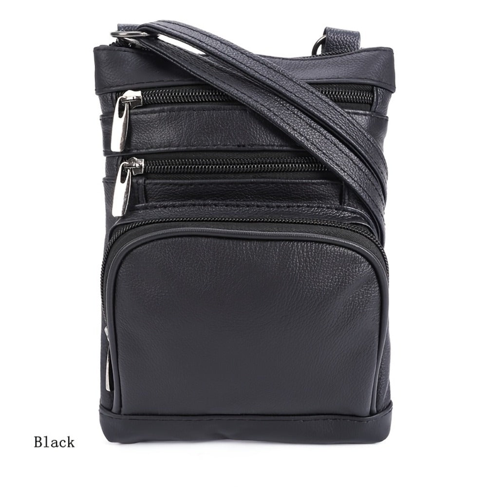 Genuine Leather Shoulder Bag for Women Men Soft First-Layer Cowhide Crossbody Bag Multi-Pocket Messenger Bag 3 Sizes Fits Smartphone Tablet