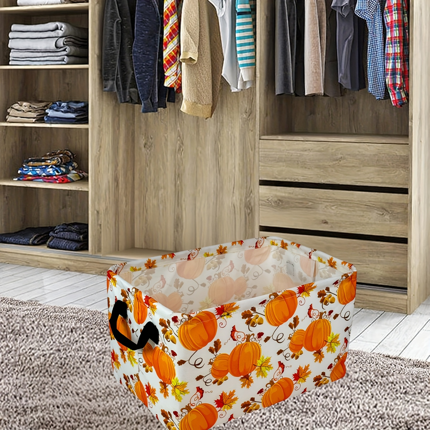 Soft Open-Top Printed Storage Bin with Side Handles and Cat, Dog, Pumpkin, Duck or Dachshund Designs