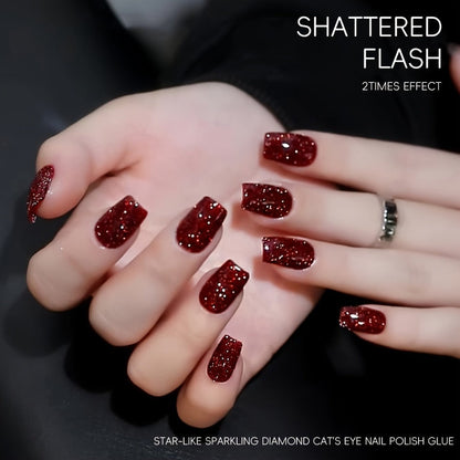 Gel Nail Polish 2-Piece Shattered-Flash Set in Silvery Red No.104 and No.105 Gilt Bottles for Nail Art