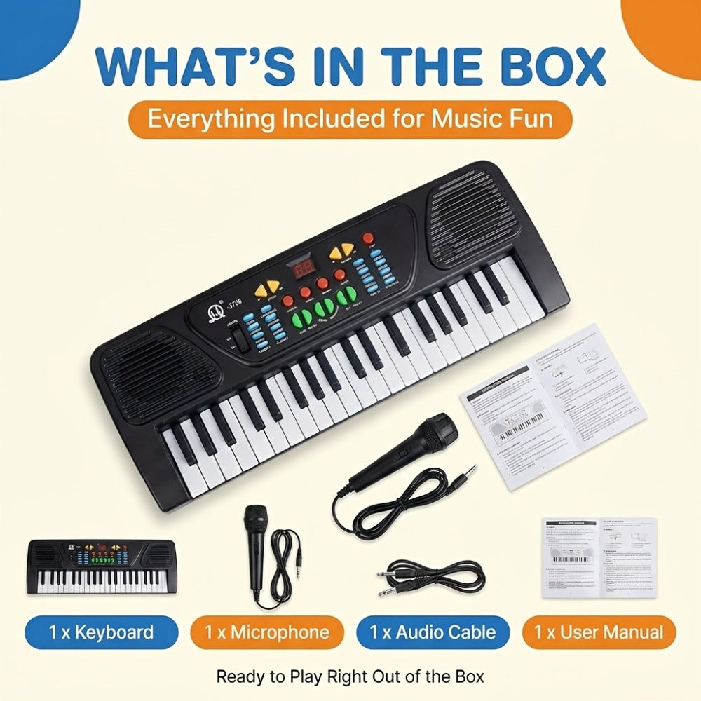 Kids Electronic Keyboard with Microphone, Black, Music Learning Toy for Boys & Girls, Sing-Along Piano Instrument