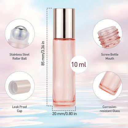 Glass Roller Bottles for Essential Oils 28 Pack 10ml – Bulk Refillable Roll-On Perfume Containers with Stainless Steel Roller Balls