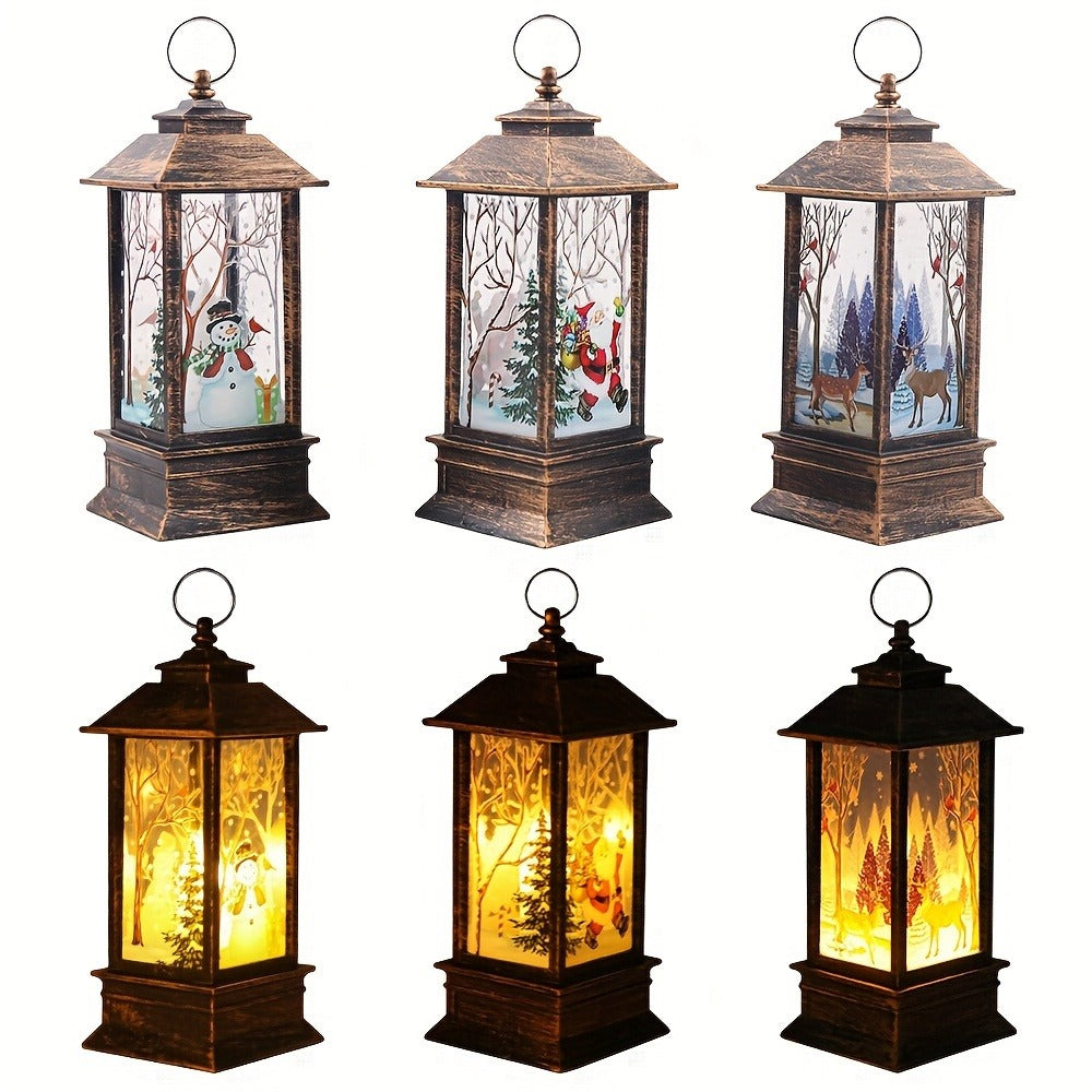 Christmas Lantern Candlestick Nightlight Set 3pcs, Santa Snowman LED Table Decoration Light Battery Operated Holiday Home Decor