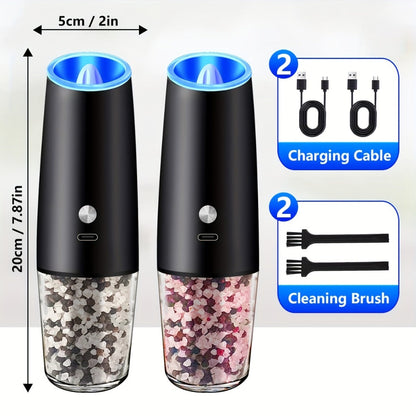 2pcs USB Rechargeable Electric Salt and Pepper Grinder Set with LED Light & Adjustable Coarseness