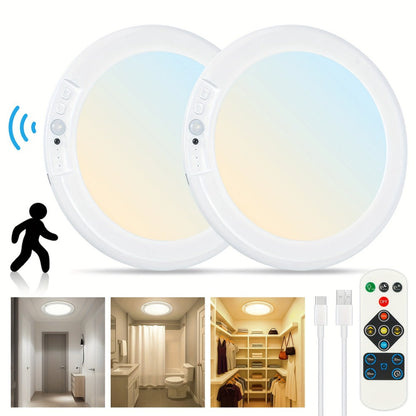 Rechargeable LED Ceiling Light with Motion Sensor, Remote Control Dimmable, 3 Color Temps 3000K/4500K/6500K