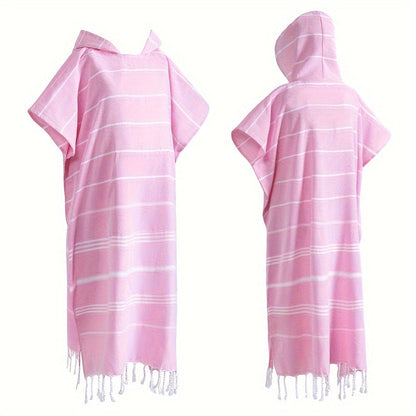 Hooded Beach Poncho Turkish Cotton Sandproof - Wearable Surf Changing Towel Thin Bathrobe, S & L