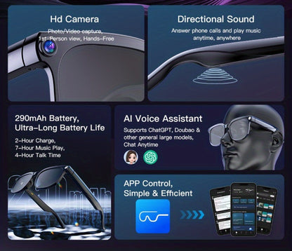 Smart Glasses 8MP Wide-Angle Camera Eyewear with 4K Recording, 4GB Storage and 163-Language Translation