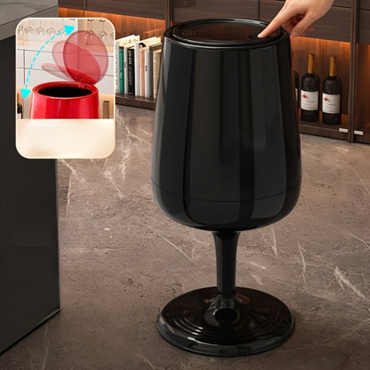 Wine Glass-Shaped Trash Can with Press Lid, 28.15-Inch Height and Red, Cream White or Black Finish