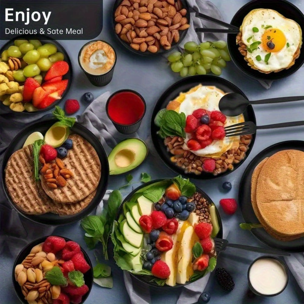 Wheat Straw Dinnerware Set 16 or 32 Piece – Plates & Bowls for 4 or 8 People, Microwave & Dishwasher Safe Plastic Dish Set
