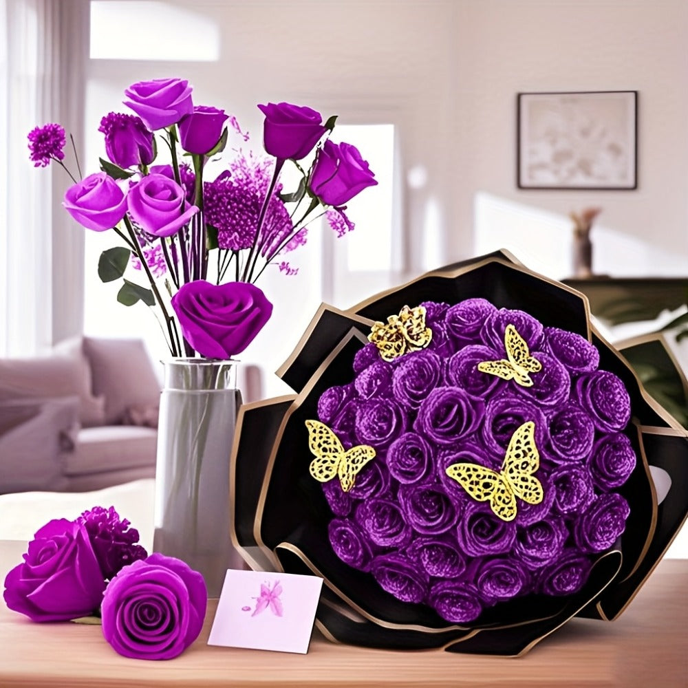 Artificial Flowers Glitter Rose Bouquet in 24 or 36-Piece Sets with Nine Sparkling Color Options