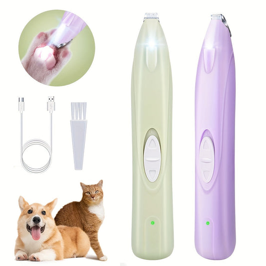 LED Dog Paw Trimmer with USB-Rechargeable Cordless Design, Spare Head Pieces and Purple or Green Finish
