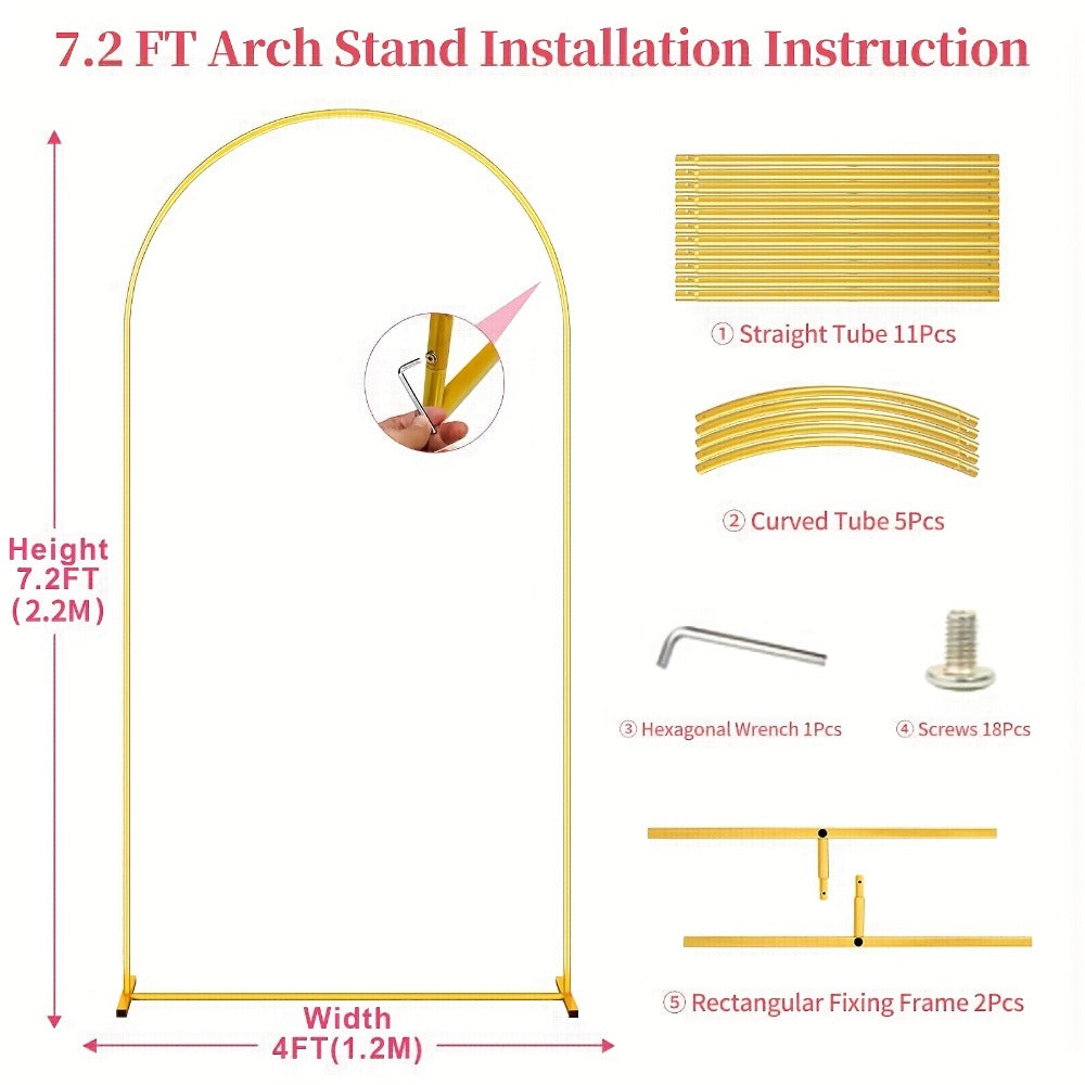 Golden Metal Wedding Arch Backdrop Stand Set of 2 (7.2FT & 6FT), Balloon Arch Frame for Wedding Ceremony