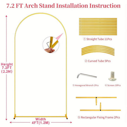 Golden Metal Wedding Arch Backdrop Stand Set of 2 (7.2FT & 6FT), Balloon Arch Frame for Wedding Ceremony
