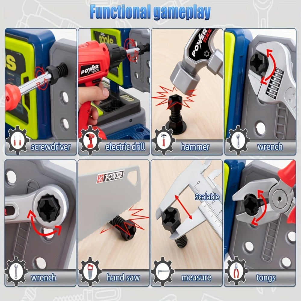 Kids Tool Kit 41pcs with Folding Workbench & Electric Drill Toy, STEM Engineering Playset with Storage
