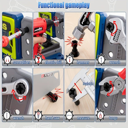 Kids Tool Kit 41pcs with Folding Workbench & Electric Drill Toy, STEM Engineering Playset with Storage